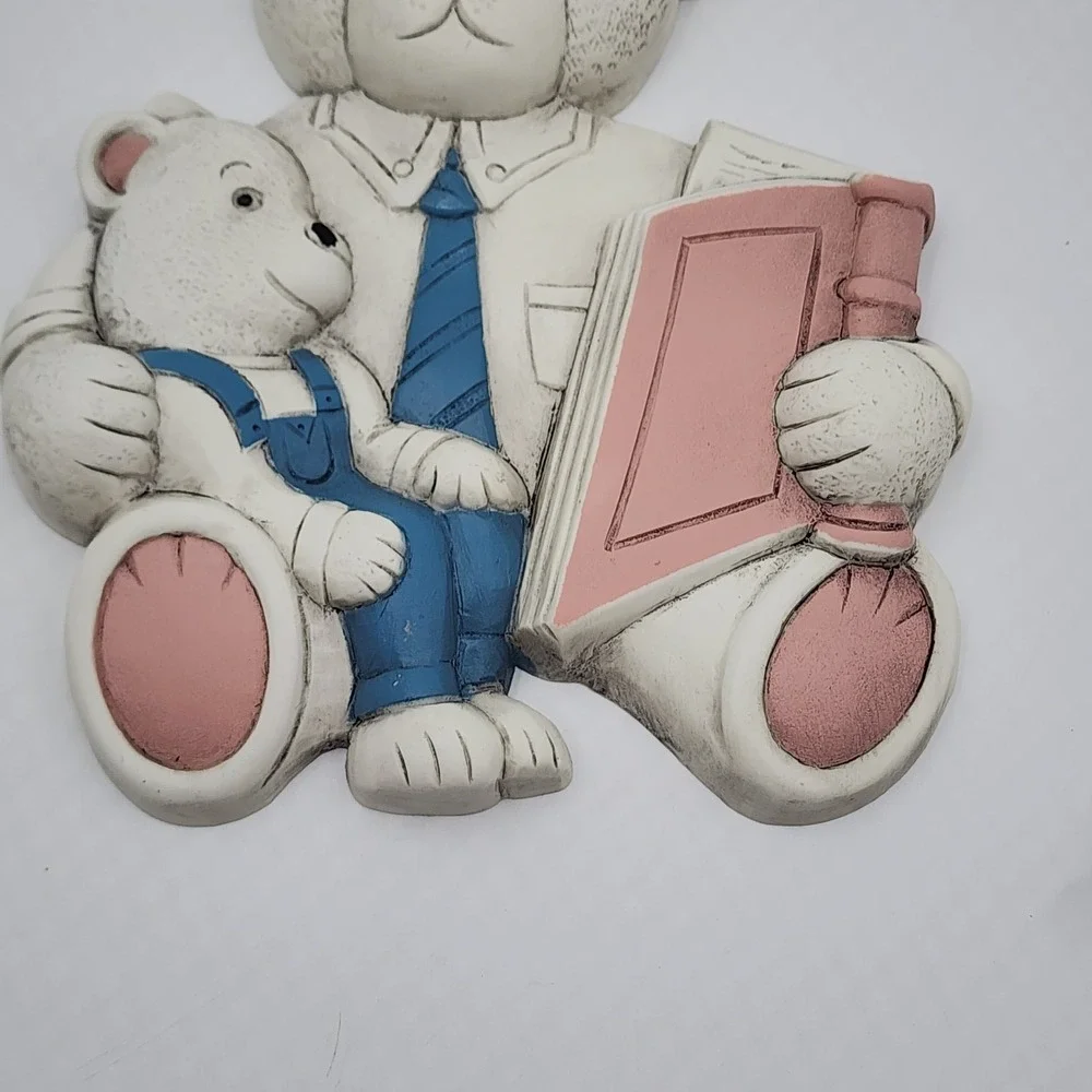 Vintage HOMCO Teddy Bear Family Storytime Wall Plaque 2 Pieces Wall Plaque 7604